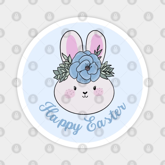 Happy easter cute easter bunny wearing a blue flower crown Magnet by Yarafantasyart